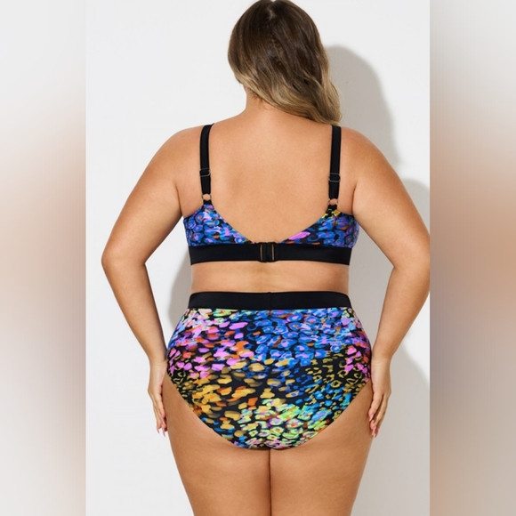 NEW NWT MeetCurve Plus Size V-Neck Neon Leopard Print Bikini Top & Bottom - Picture 3 of 7